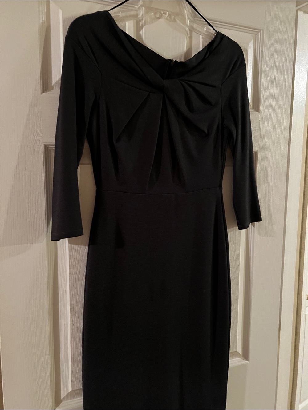 Ro & De Black Twist-Front Long Sleeve Sheath Dress